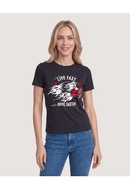 Camiseta Live Fast Screen Cruela  Para Mujer Negro Ostu