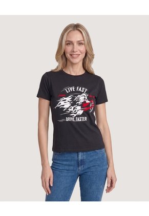 Camiseta Live Fast Screen Cruela Para Mujer Negro Ostu