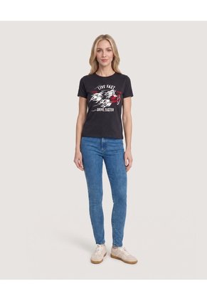 Camiseta Live Fast Screen Cruela Para Mujer Negro Ostu