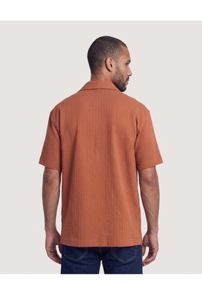 Camisa Resort Textura Para Hombre Terracota Ostu