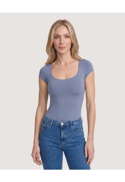 Body Escote Semicuadrado  Para Mujer Gris Ostu