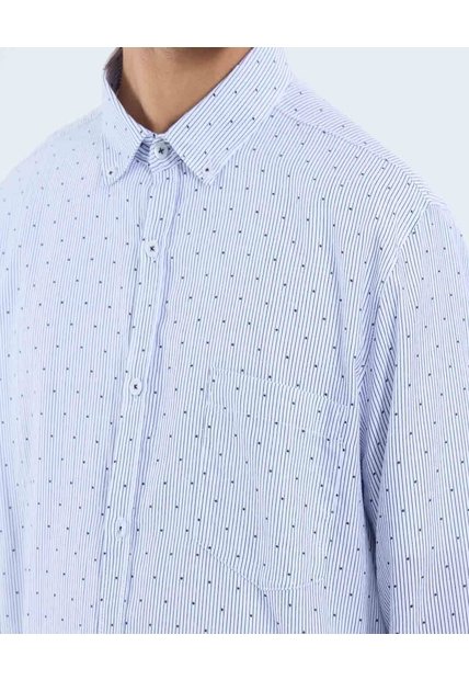 Camisa Para Hombre Manga Larga Con Bolsillo Cuello Button D Color Blanco Marca Ostu #60010806