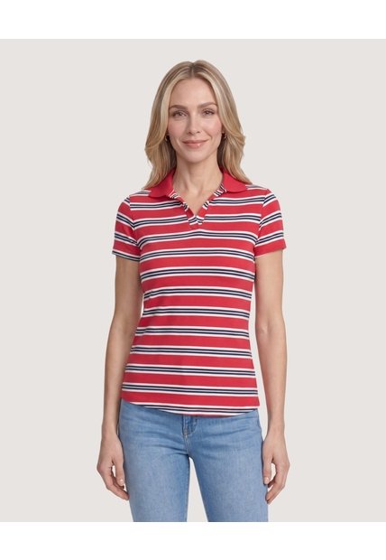 Polo Rayas Náuticas  Para Mujer Rojo Ostu