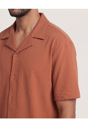 Camisa Resort Textura Para Hombre Terracota Ostu