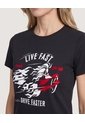 Camiseta Live Fast Screen Cruela  Para Mujer Negro Ostu de Ostu