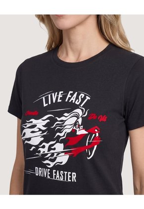 Camiseta Live Fast Screen Cruela Para Mujer Negro Ostu