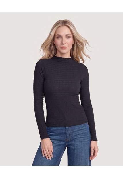 Camiseta Cuello Alto Texturizada  Para Mujer Negro Ostu