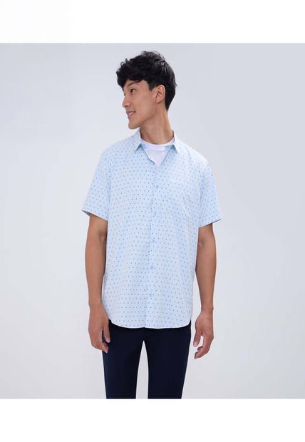 Camisa Para Hombre Manga Corta Con Bolsillo Color Azul  Marca Ostu #60010750