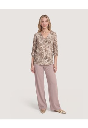 Pantalón Recto De Tiro Alto  Para Mujer Café Ostu