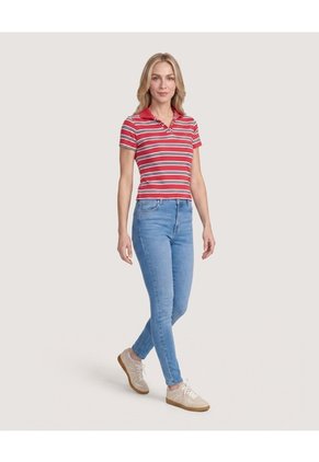Polo Rayas Náuticas Para Mujer Rojo Ostu
