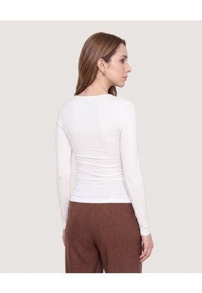 Camiseta Escote Drapeado Para Mujer Crema Ostu
