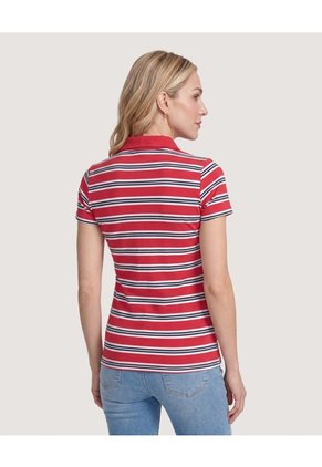 Polo Rayas Náuticas Para Mujer Rojo Ostu