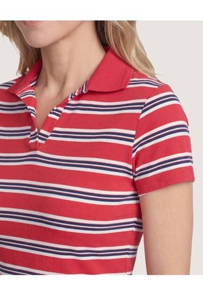Polo Rayas Náuticas Para Mujer Rojo Ostu