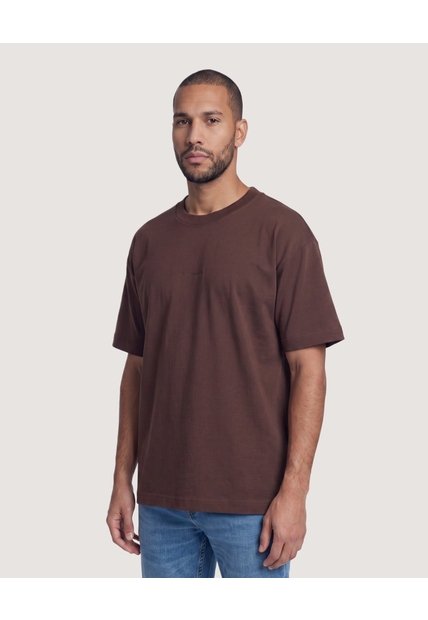 Camiseta Bordado Minimalista  Para Hombre Café Ostu