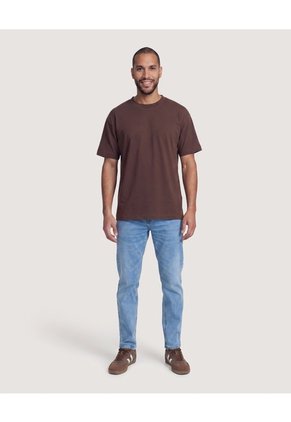 Camiseta Bordado Minimalista Para Hombre Café Ostu