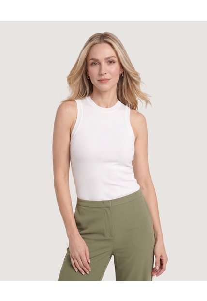 Camiseta Tejida Sin Mangas  Para Mujer Crema Ostu