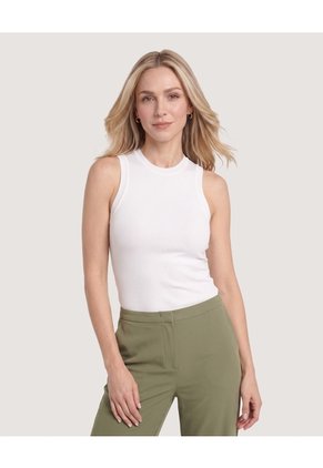 Camiseta Tejida Sin Mangas Para Mujer Crema Ostu