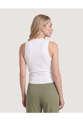 Camiseta Tejida Sin Mangas Para Mujer Crema Ostu