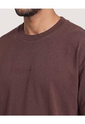 Camiseta Bordado Minimalista Para Hombre Café Ostu