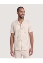 Camisa Resort De Manga Corta  Para Hombre Beige Ostu de Ostu