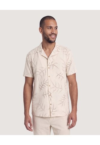 Camisa Resort De Manga Corta  Para Hombre Beige Ostu Ostu