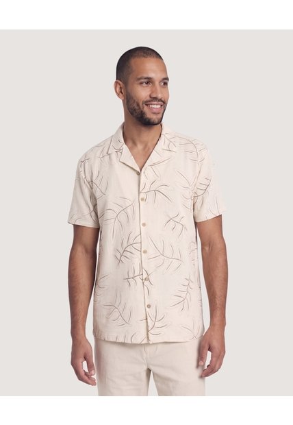 Camisa Resort De Manga Corta  Para Hombre Beige Ostu