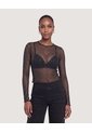 Camiseta Manga Larga En Mesh  Para Mujer Negro Ostu de Ostu