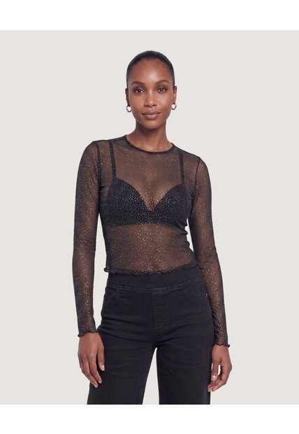 Camiseta Manga Larga En Mesh  Para Mujer Negro Ostu