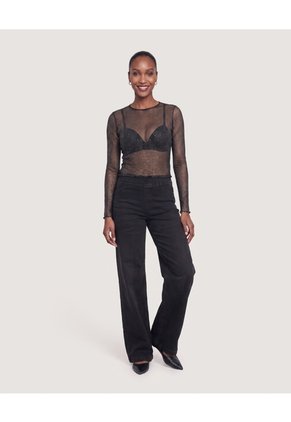 Camiseta Manga Larga En Mesh  Para Mujer Negro Ostu