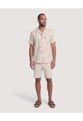 Camisa Resort De Manga Corta Para Hombre Beige Ostu