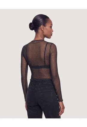Camiseta Manga Larga En Mesh  Para Mujer Negro Ostu