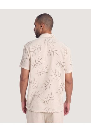 Camisa Resort De Manga Corta Para Hombre Beige Ostu