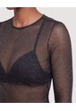 Camiseta Manga Larga En Mesh  Para Mujer Negro Ostu de Ostu