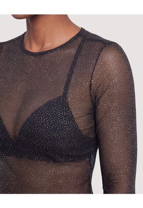 Camiseta Manga Larga En Mesh  Para Mujer Negro Ostu