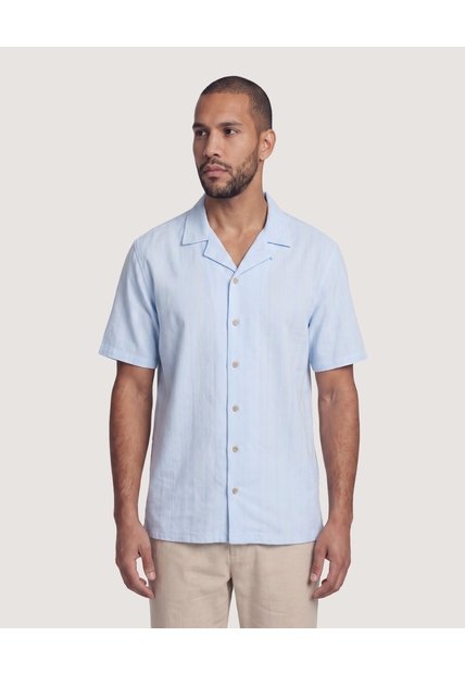 Camisa Resort De Manga Corta  Para Hombre Azul Ostu
