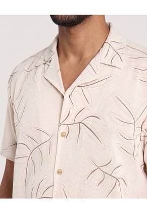 Camisa Resort De Manga Corta Para Hombre Beige Ostu