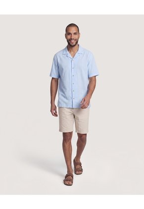 Camisa Resort De Manga Corta  Para Hombre Azul Ostu