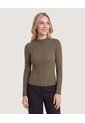 Camiseta Cuello Alto Texturizada  Para Mujer Verde Ostu de Ostu