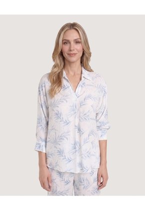 Blusa Fluida Manga 3/4 Para Mujer Celeste Ostu