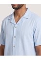 Camisa Resort De Manga Corta  Para Hombre Azul Ostu de Ostu