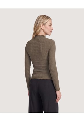 Camiseta Cuello Alto Texturizada Para Mujer Verde Ostu