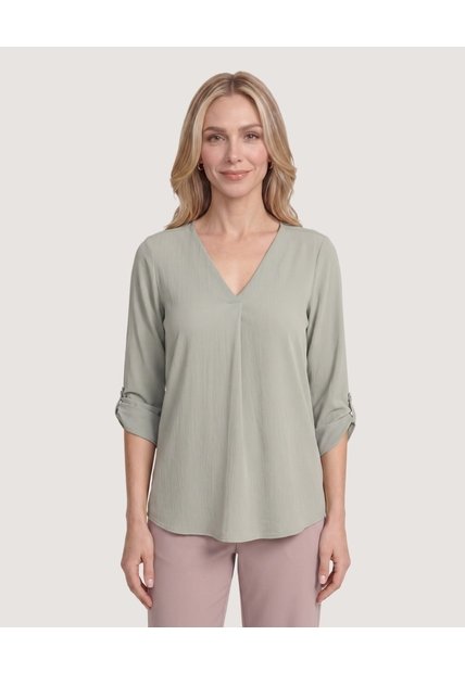 Blusa Cuello V  Para Mujer Verde Ostu