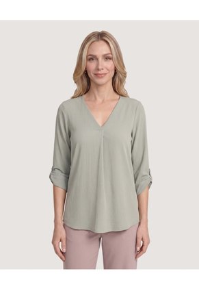 Blusa Cuello V Para Mujer Verde Ostu