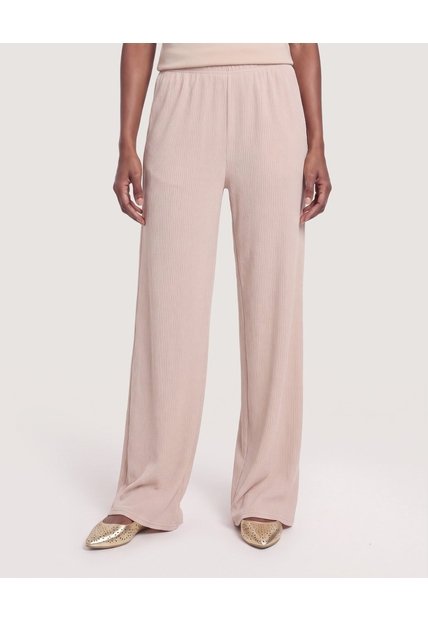 Pantalón Ancho Con Pretina Elástica  Para Mujer Beige Ostu