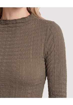Camiseta Cuello Alto Texturizada Para Mujer Verde Ostu