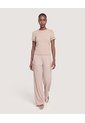 Pantalón Ancho Con Pretina Elástica  Para Mujer Beige Ostu de Ostu