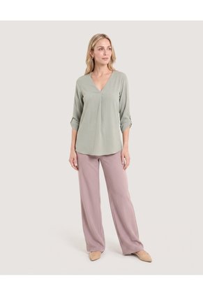 Blusa Cuello V Para Mujer Verde Ostu