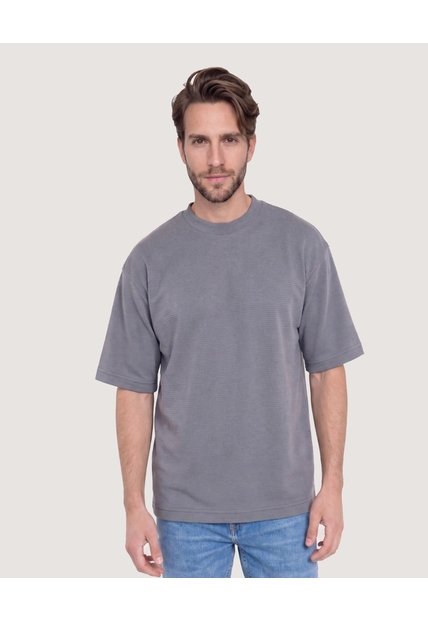 Camiseta Oversize Texturizada  Para Hombre Azul Ostu