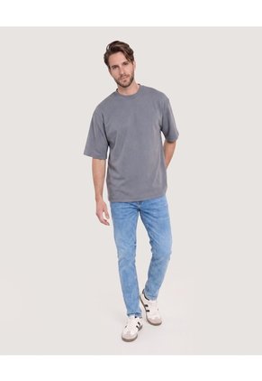 Camiseta Oversize Texturizada  Para Hombre Azul Ostu