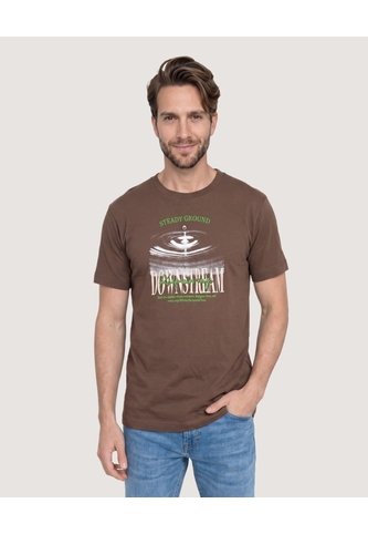 Camiseta Basica Estampada  Para Hombre Café Ostu Ostu